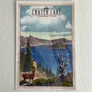 Crater Lake National Park Lithograph 12x18 Lantern Press Print Poster Art Nature